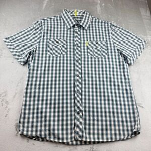 Cavi Mens 4XL Short Sleeve Button Down Shirt Plaid Green White Cotton Big & Tall